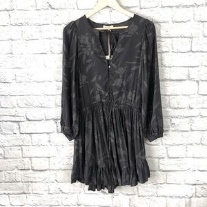 Z Supply Drawstring Waist Skater Dress Charcoal Gray Floral Womens Size Small